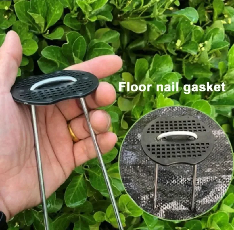 U-type Garden Staples with Pads Metal Fence Tubing Stakes Galvanized Landscape Spikes for Holding Lawns Barrier Ground Nails