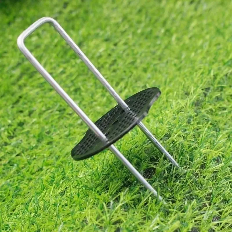 U-type Garden Staples with Pads Metal Fence Tubing Stakes Galvanized Landscape Spikes for Holding Lawns Barrier Ground Nails