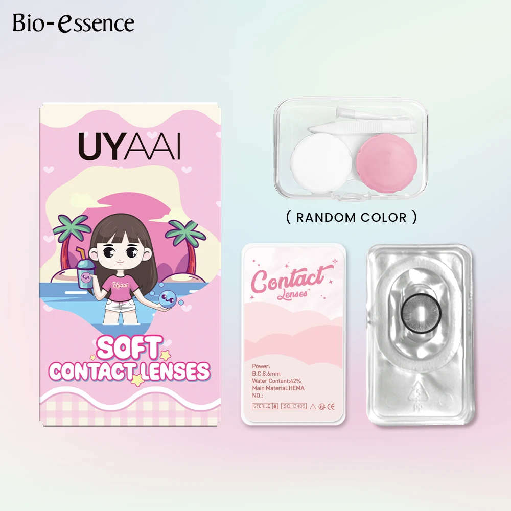 Bio-essense 1 Pair Big Eyes Black Lenses Korean Natural Lenses Yearly Color Contact Lenses Eyes with Gray Beautiful Pupil Lentes