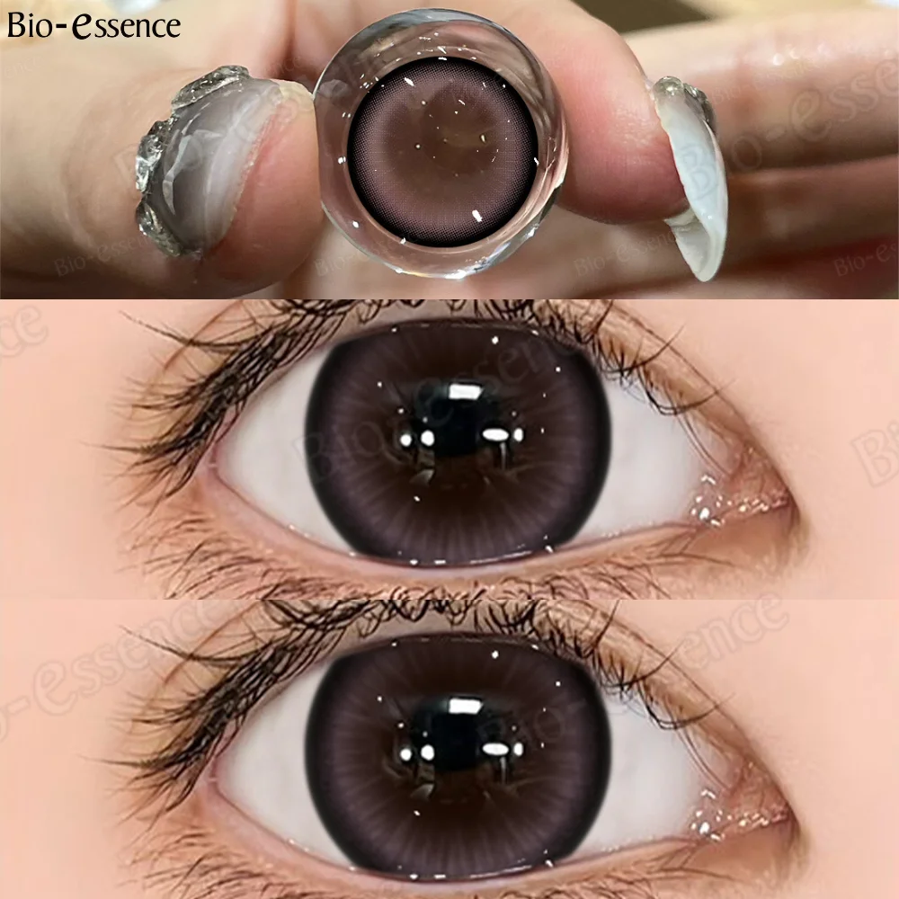 Bio-essense 1 Pair Big Eyes Black Lenses Korean Natural Lenses Yearly Color Contact Lenses Eyes with Gray Beautiful Pupil Lentes