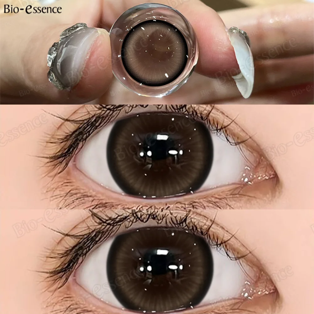 Bio-essense 1 Pair Big Eyes Black Lenses Korean Natural Lenses Yearly Color Contact Lenses Eyes with Gray Beautiful Pupil Lentes