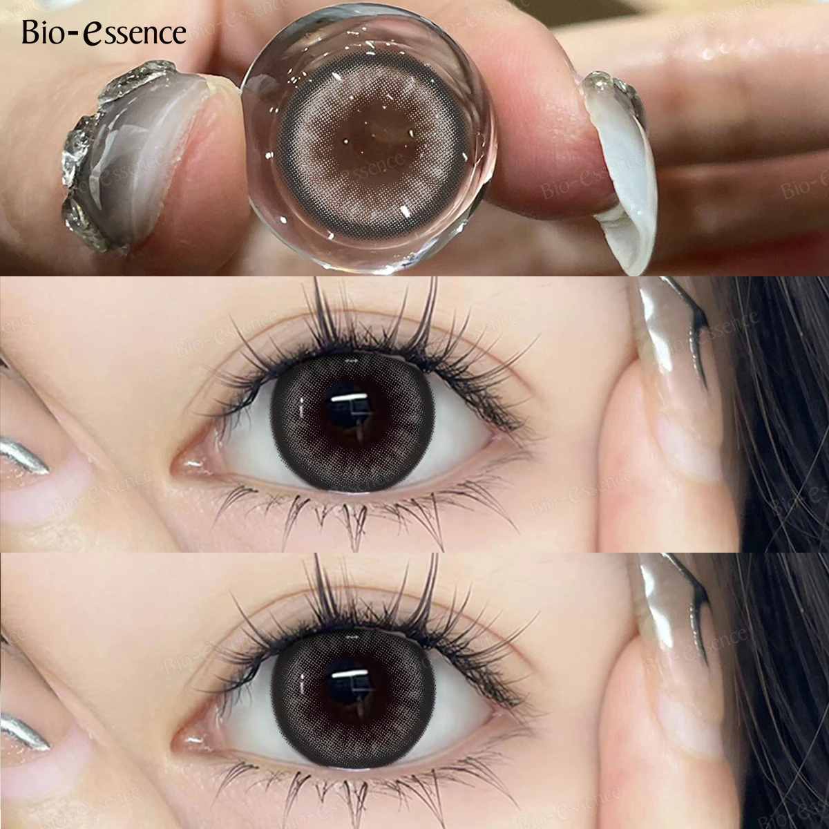 Bio-essense 1 Pair Big Eyes Black Lenses Korean Natural Lenses Yearly Color Contact Lenses Eyes with Gray Beautiful Pupil Lentes