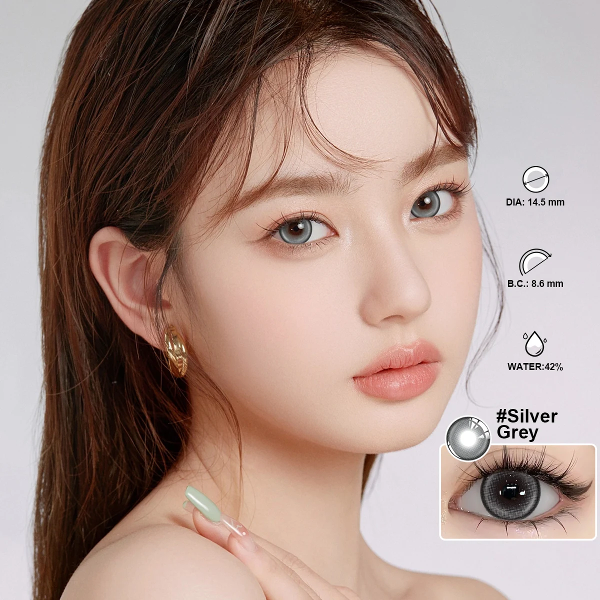 Bio-essense 1 Pair Big Eyes Black Lenses Korean Natural Lenses Yearly Color Contact Lenses Eyes with Gray Beautiful Pupil Lentes