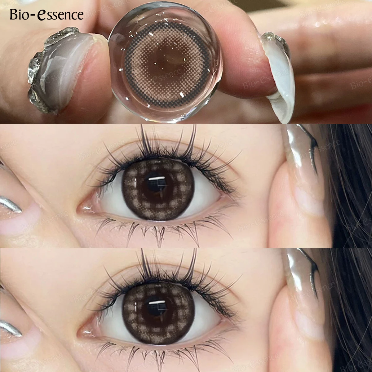 Bio-essense 1 Pair Big Eyes Black Lenses Korean Natural Lenses Yearly Color Contact Lenses Eyes with Gray Beautiful Pupil Lentes