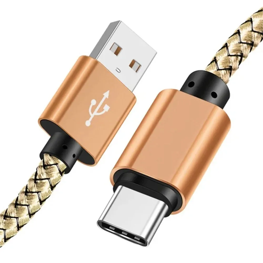 Nylon Data Cable Fast Charger USB A to Type C Charging Cable For Huawei Samsung Android Phone TypeC Charging Device 1M 2M 3M