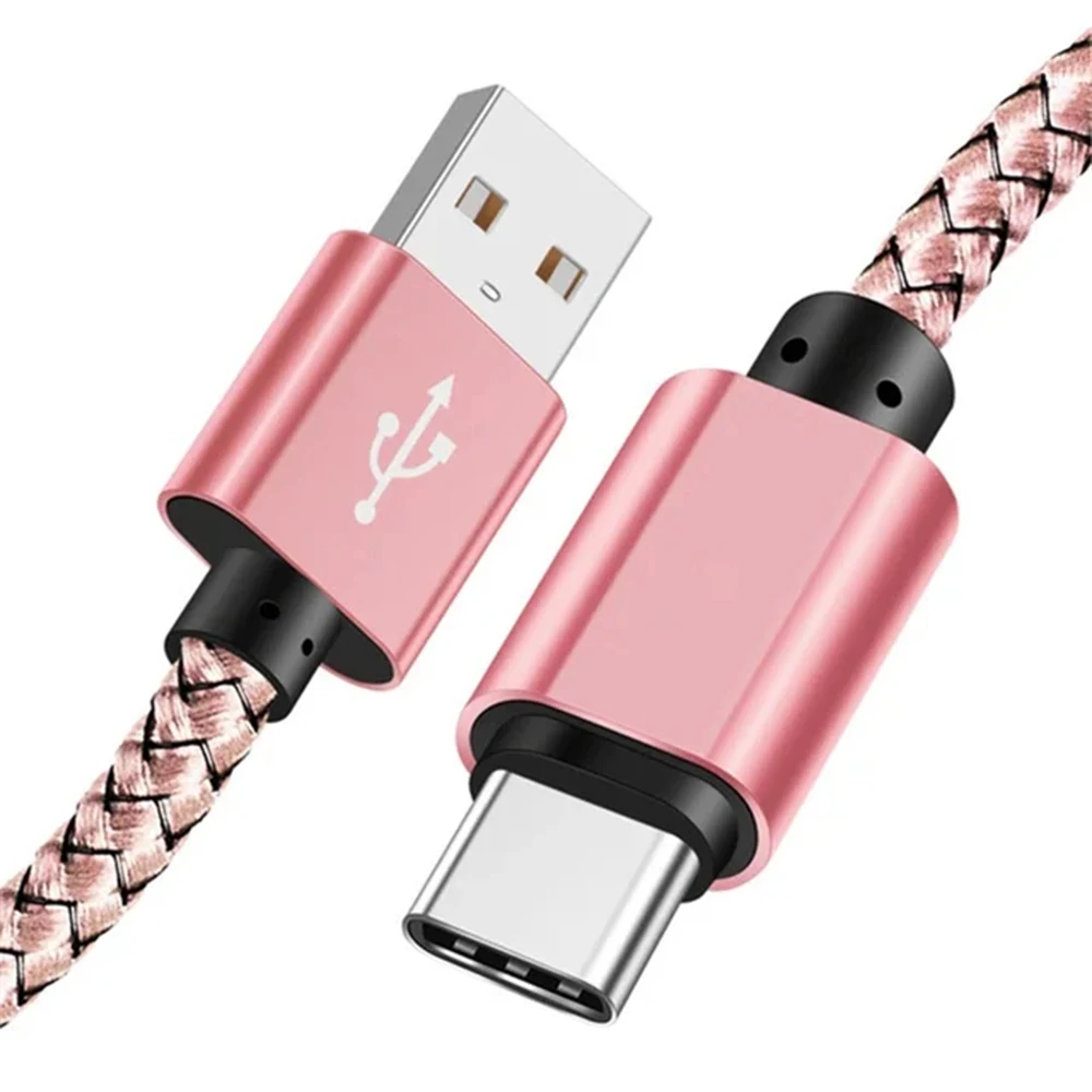 Nylon Data Cable Fast Charger USB A to Type C Charging Cable For Huawei Samsung Android Phone TypeC Charging Device 1M 2M 3M