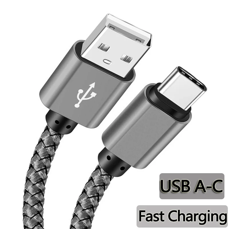 Nylon Data Cable Fast Charger USB A to Type C Charging Cable For Huawei Samsung Android Phone TypeC Charging Device 1M 2M 3M