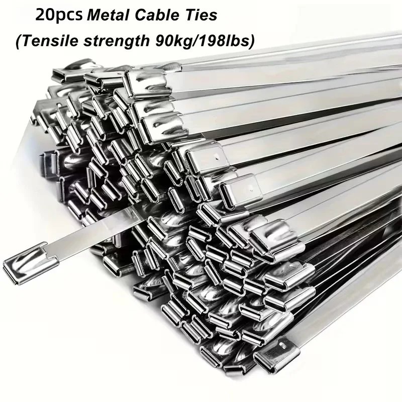 20pcs 10in Stainless Steel Zip Ties | Rustproof Heavy Duty Cable Ties for Automotive, Machinery, Outdoor