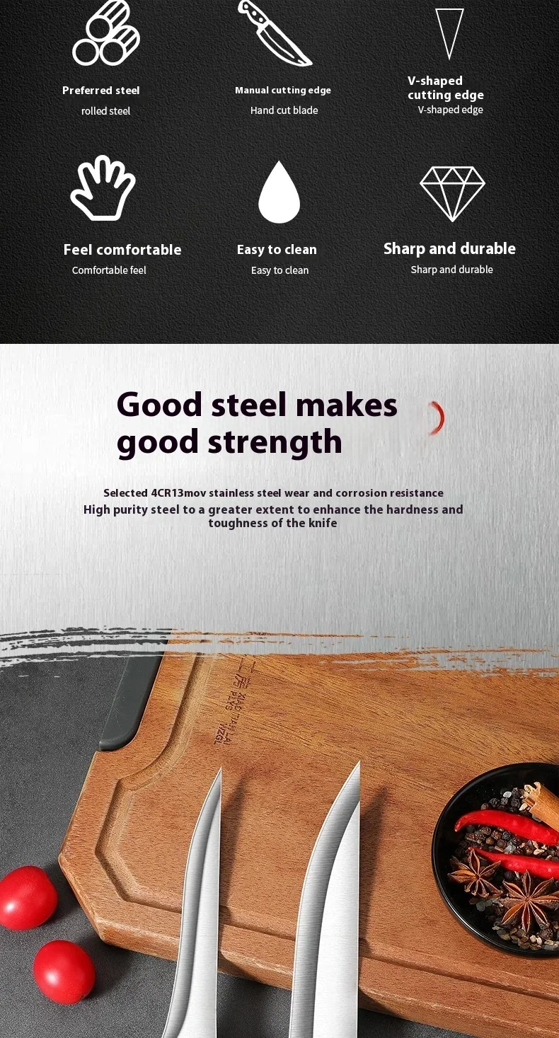 Stainless Steel Fillet Boning Knife Professional Chef's Kitchen Knife Forged Meat Cleaver Fish Slicing Knife Wooden Handle