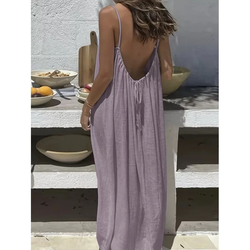 New Arrival Women's Strapless Backless Long Loose Home Dress Comfortable Sleepwear Casual Maxi Dress
