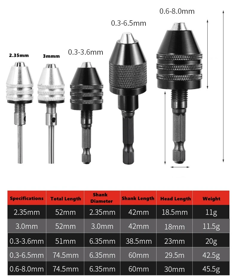 Drill Chuck Keyless Screwdriver Impact Driver Adaptor Electric Micro Motor Clamp Mini Chuck Fixture Hex Shank Drill Bits Adapter