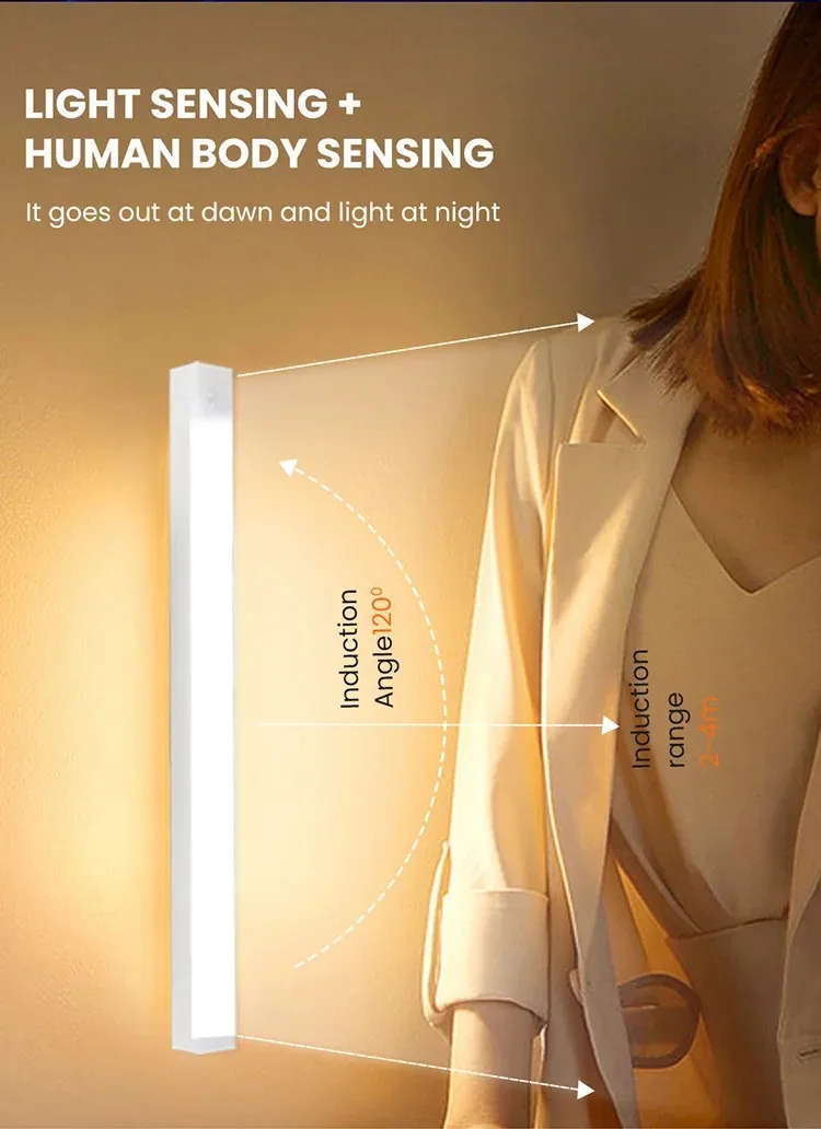 Motion Sensor Lamp Night Light Wireless LED USB Type C Rechargeable Lamp for Kitchen Cabinet Bedroom Wardrobe Staircase Lighting