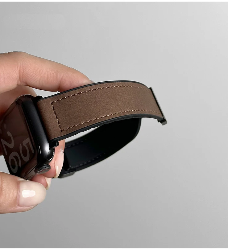 Leather+Silicone Strap For Apple Watch Band Ultra 49mm 44mm 45mm 41mm 46mm 40mm 42mm Magnetic Bracelet iwatch Series 10 9 8 7 6