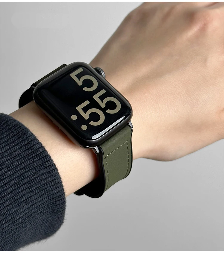 Leather+Silicone Strap For Apple Watch Band Ultra 49mm 44mm 45mm 41mm 46mm 40mm 42mm Magnetic Bracelet iwatch Series 10 9 8 7 6