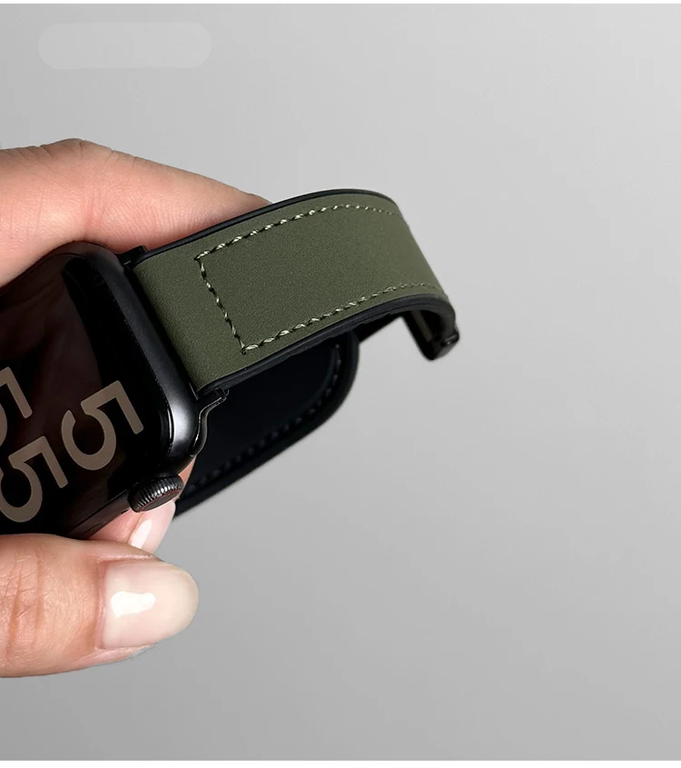 Leather+Silicone Strap For Apple Watch Band Ultra 49mm 44mm 45mm 41mm 46mm 40mm 42mm Magnetic Bracelet iwatch Series 10 9 8 7 6