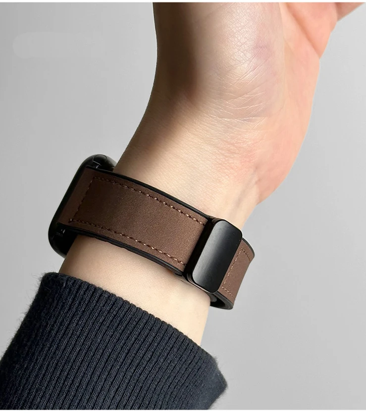 Leather+Silicone Strap For Apple Watch Band Ultra 49mm 44mm 45mm 41mm 46mm 40mm 42mm Magnetic Bracelet iwatch Series 10 9 8 7 6