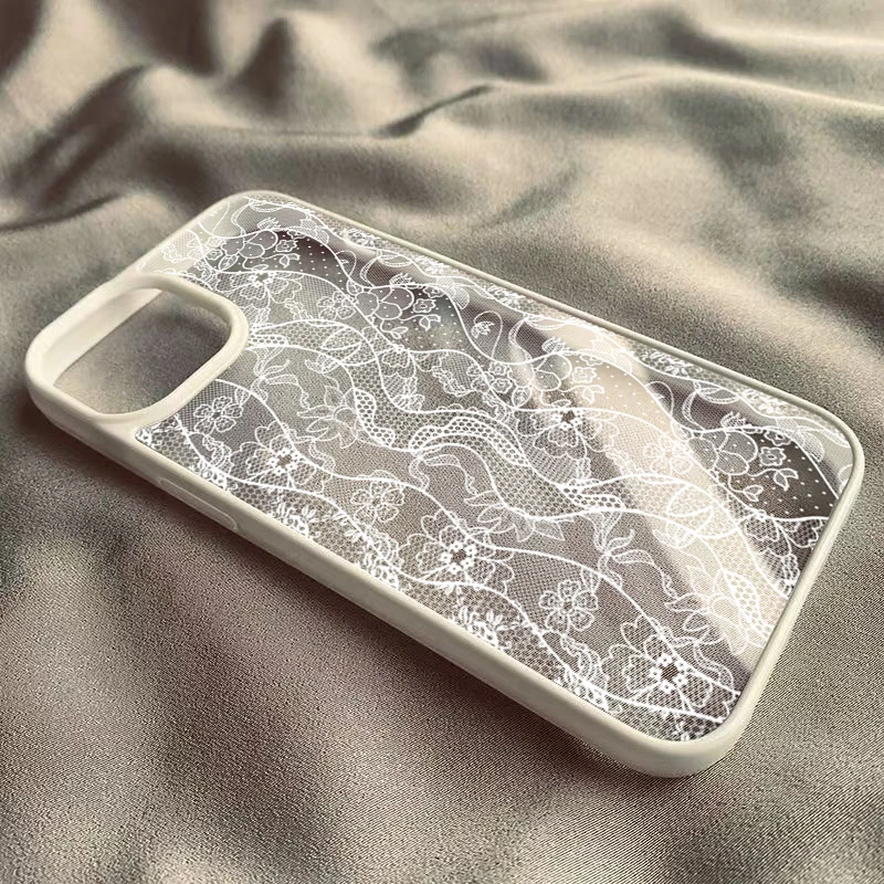 Vintage White Lace Floral Phone Case for iPhone 18 Pro 17 16 15 14 13 11 12 13 Pro Max 16E Air X XR XS 7 8 Plus Protective Cover