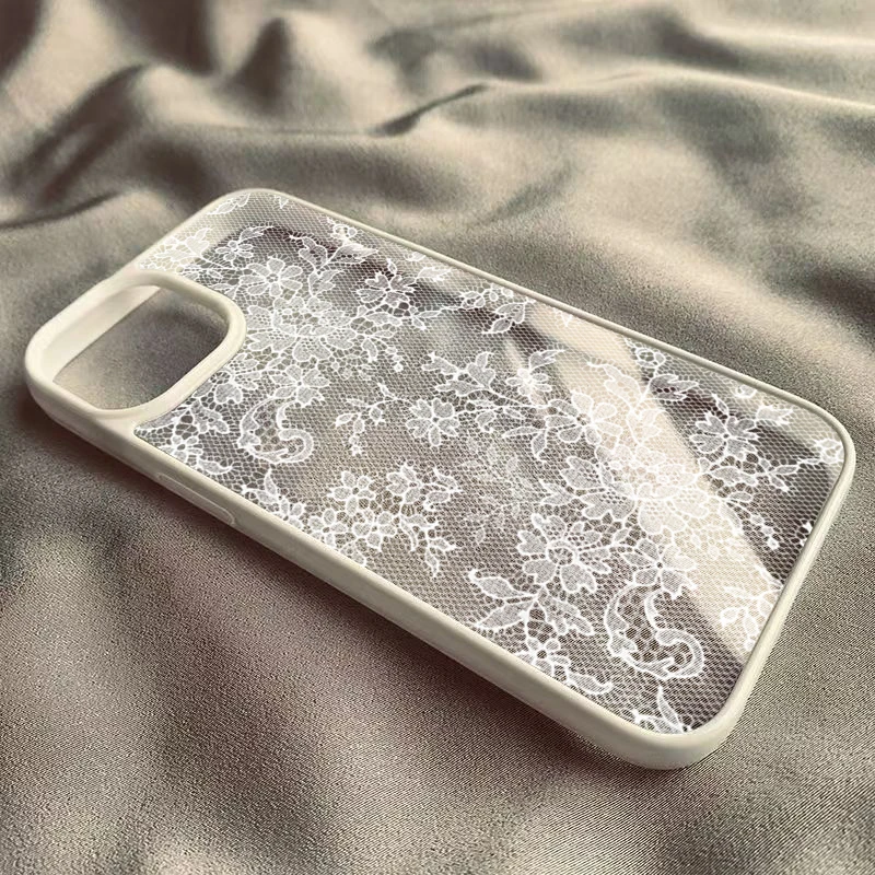 Vintage White Lace Floral Phone Case for iPhone 18 Pro 17 16 15 14 13 11 12 13 Pro Max 16E Air X XR XS 7 8 Plus Protective Cover