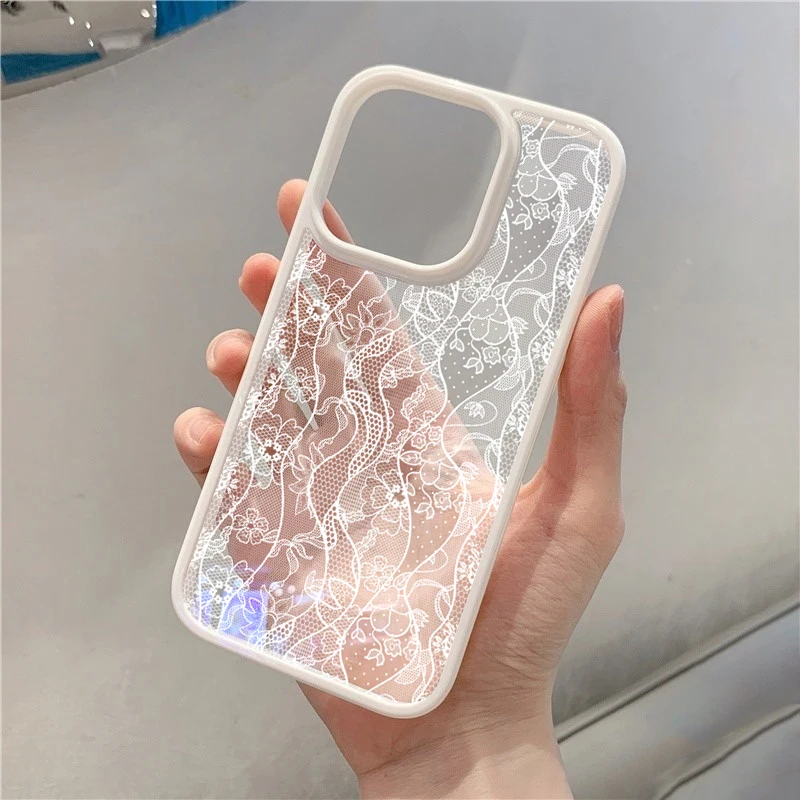 Vintage White Lace Floral Phone Case for iPhone 18 Pro 17 16 15 14 13 11 12 13 Pro Max 16E Air X XR XS 7 8 Plus Protective Cover