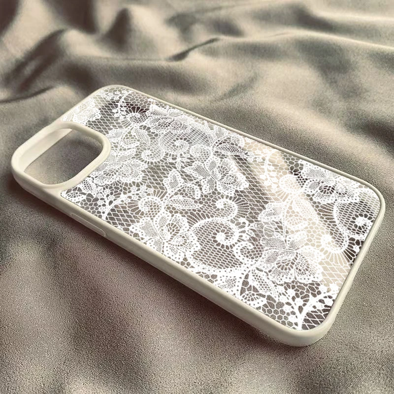 Vintage White Lace Floral Phone Case for iPhone 18 Pro 17 16 15 14 13 11 12 13 Pro Max 16E Air X XR XS 7 8 Plus Protective Cover