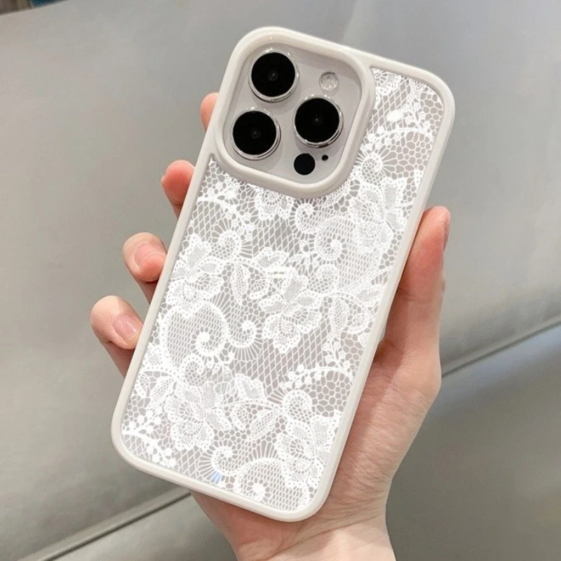 Vintage White Lace Floral Phone Case for iPhone 18 Pro 17 16 15 14 13 11 12 13 Pro Max 16E Air X XR XS 7 8 Plus Protective Cover