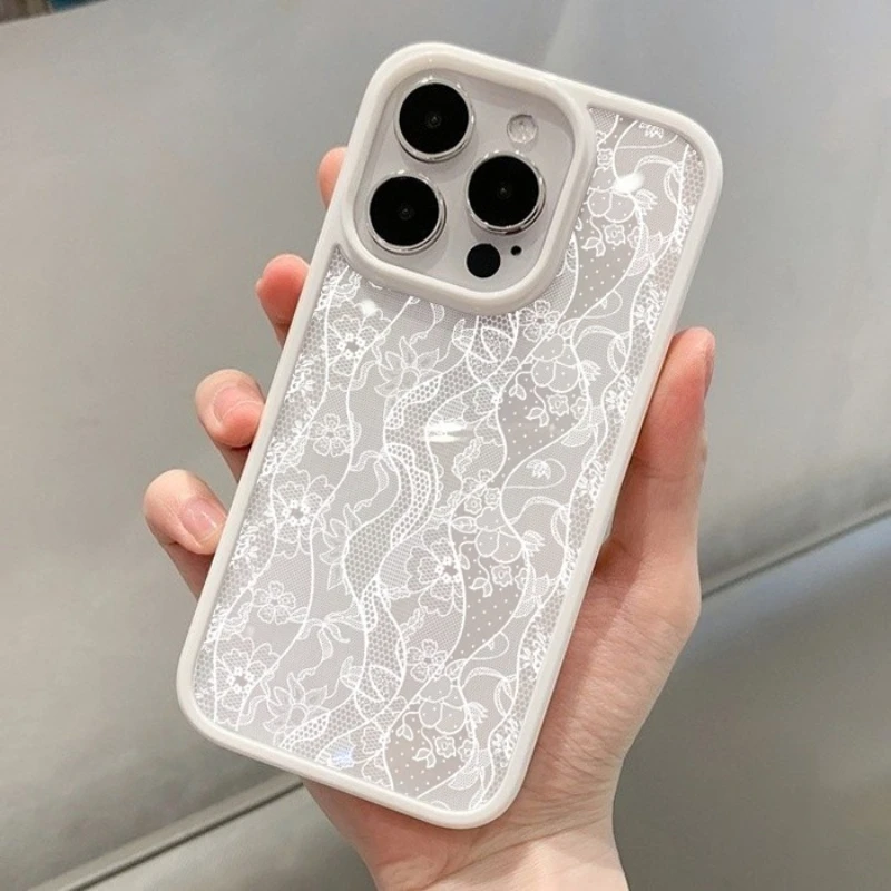 Vintage White Lace Floral Phone Case for iPhone 18 Pro 17 16 15 14 13 11 12 13 Pro Max 16E Air X XR XS 7 8 Plus Protective Cover