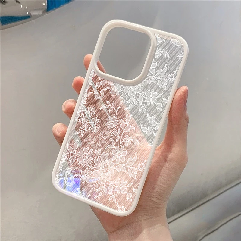 Vintage White Lace Floral Phone Case for iPhone 18 Pro 17 16 15 14 13 11 12 13 Pro Max 16E Air X XR XS 7 8 Plus Protective Cover