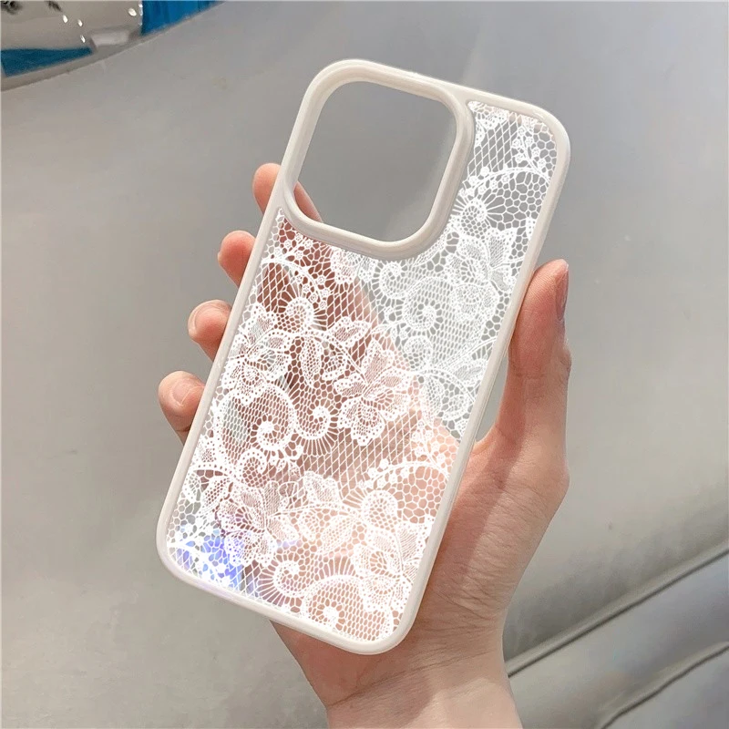 Vintage White Lace Floral Phone Case for iPhone 18 Pro 17 16 15 14 13 11 12 13 Pro Max 16E Air X XR XS 7 8 Plus Protective Cover