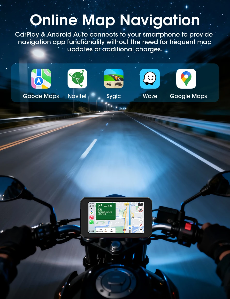 Jansite Dual Bluetooth Motorcycle Carplay Screen Navigation GPS Display IP67 Waterproof Support Helmet Intercom Moto Accessories