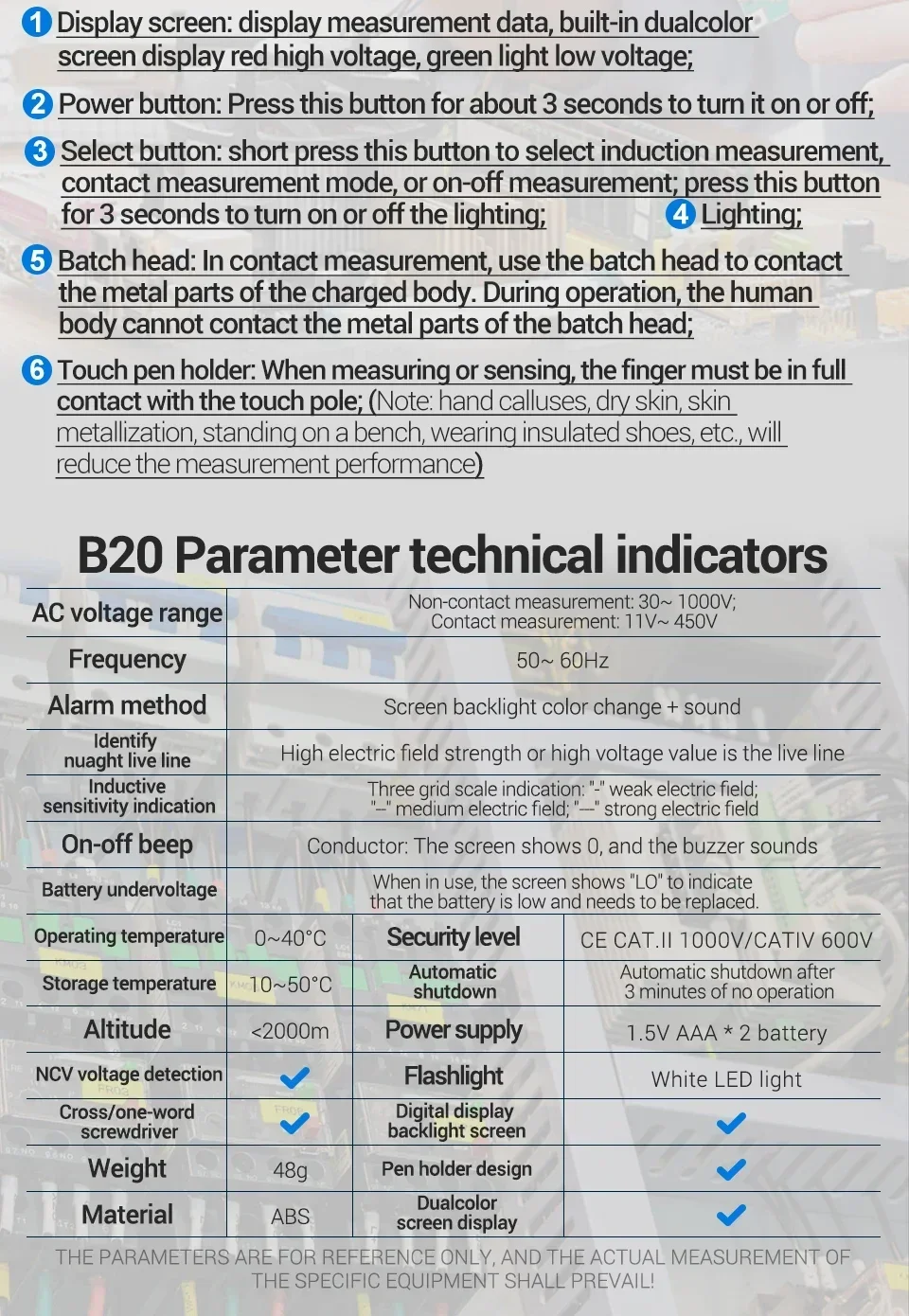 Dual-use Screwdriver Voltage Tester Pen ANENG B20 Double Head Insulated Slotted Cross Pen Screw Driver Repair Meter Hand Tools
