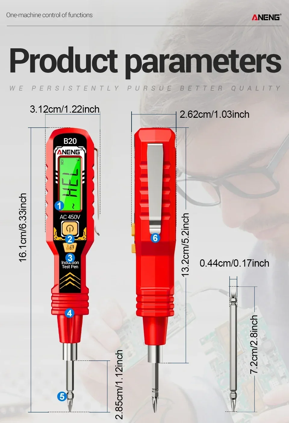 Dual-use Screwdriver Voltage Tester Pen ANENG B20 Double Head Insulated Slotted Cross Pen Screw Driver Repair Meter Hand Tools