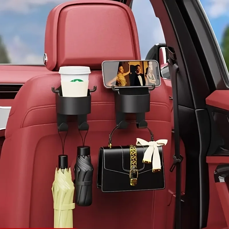 1/2Multifunctional car storage rack with hooks、Cup holder and storage box - Durable and sturdyPPMaterial，Suitable for seat back