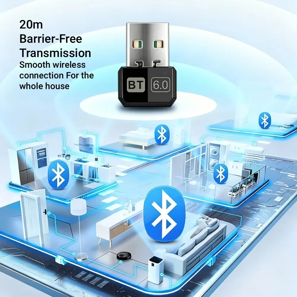 Bluetooth Adapter USB Bluetooth 6.0 5.4 for PC Dongle Wireless Mouse Keyborad Music Audio Receiver USB Transmitter