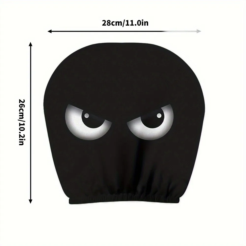 2PCS Funny Slanted Eyes Cartoon Print Car Headrest Cover for Halloween Christmas Holiday Automobile Interior Decoration