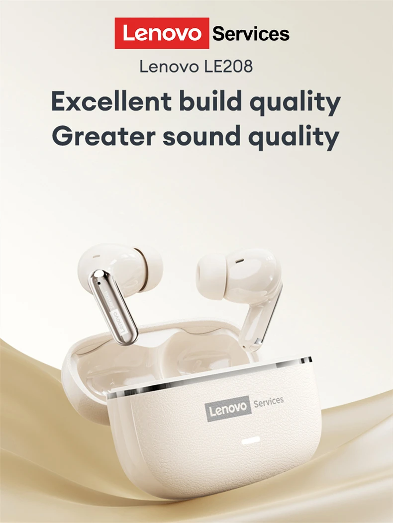 Lenovo LE208 TWS Bluetooth 6.0 Wireless Leather Earphones Stereo ENC Noise Cancelling Headphone 38ms Low Latency Gaming Headset