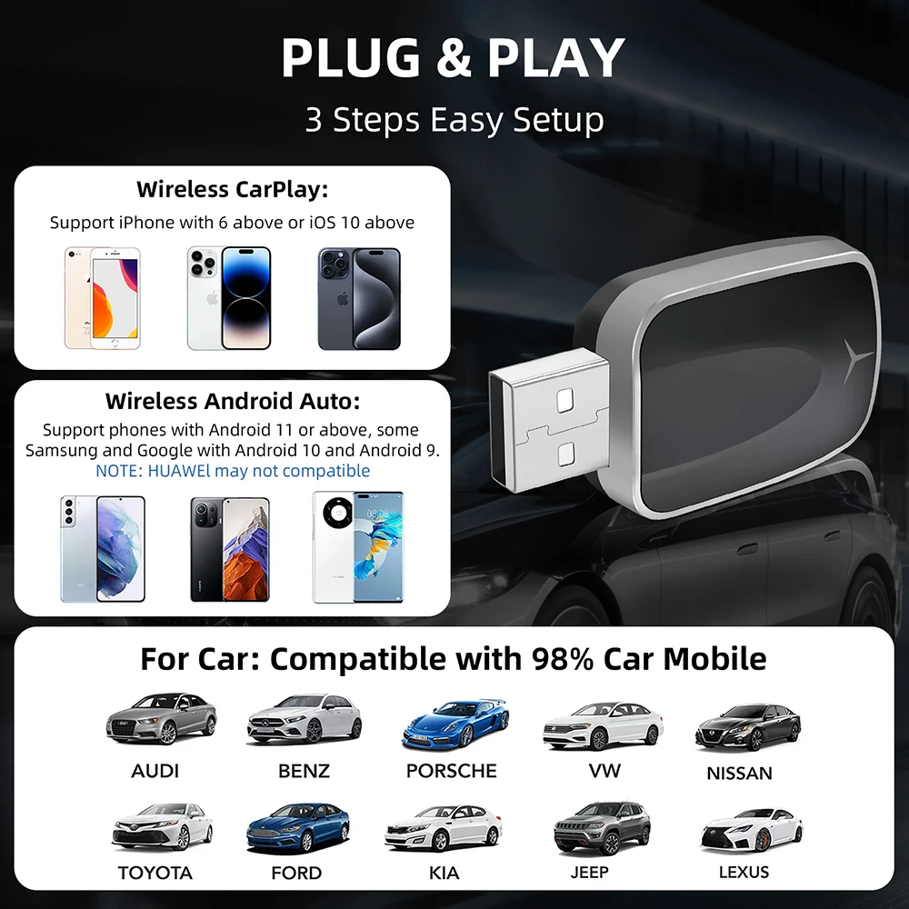 2in1 Wireless CarPlay Dongle Wireless Android Auto Adapter AI Smart Box Car Intelligent Systems For Car With Wired CarPlay