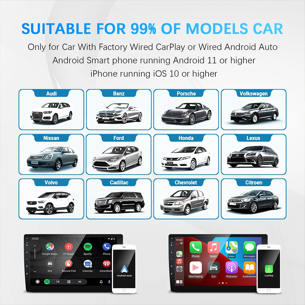 2in1 Wireless CarPlay Dongle Wireless Android Auto Adapter AI Smart Box Car Intelligent Systems For Car With Wired CarPlay