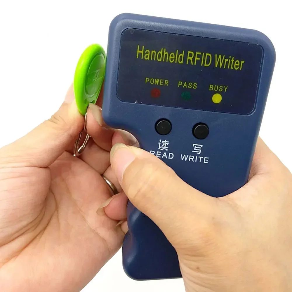 Repetitive Handheld 125KHz EM4100 5200 RFID ID Card Writer Copier Duplicator Programmer + 2pcs T5577 Rewritable Keyfobs Tags