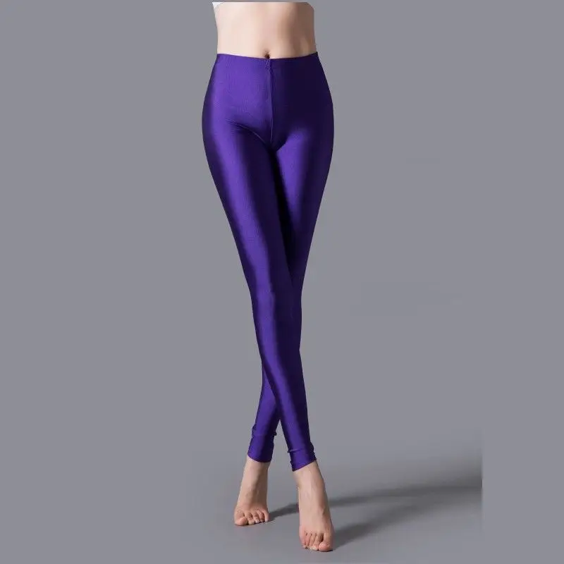 Women Shiny Pant Leggings Hot Selling Leggings Solid Color Fluorescent Spandex Elasticity Casual Trousers Shinny Legging