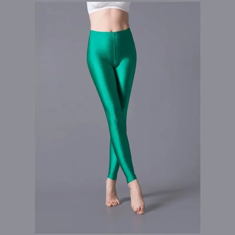 Women Shiny Pant Leggings Hot Selling Leggings Solid Color Fluorescent Spandex Elasticity Casual Trousers Shinny Legging
