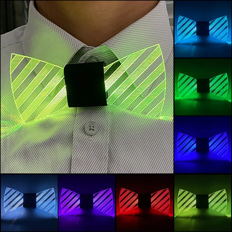 LED Acrylic Bow Tie Light up LED Men Bow Tie Luminous Bow Tie Costume Men Ties DJ Dance Glow Decoration Novelty Gift LED Cravat