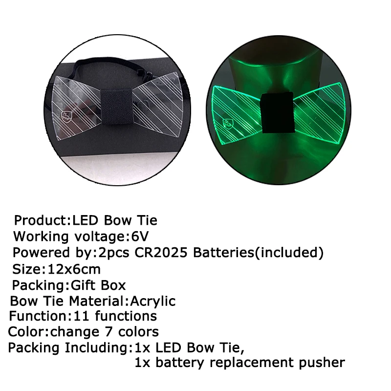 LED Acrylic Bow Tie Light up LED Men Bow Tie Luminous Bow Tie Costume Men Ties DJ Dance Glow Decoration Novelty Gift LED Cravat