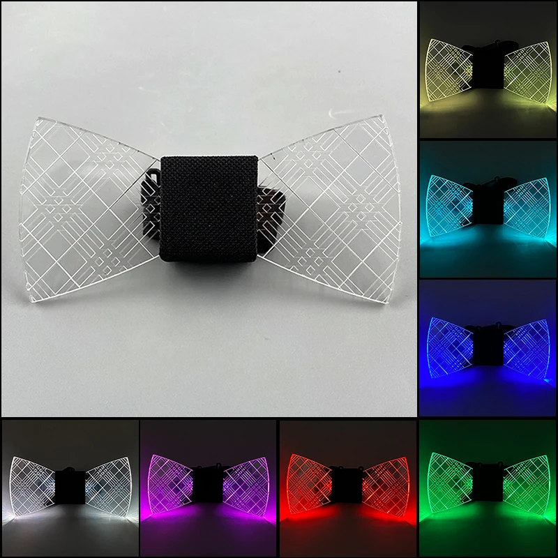 LED Acrylic Bow Tie Light up LED Men Bow Tie Luminous Bow Tie Costume Men Ties DJ Dance Glow Decoration Novelty Gift LED Cravat