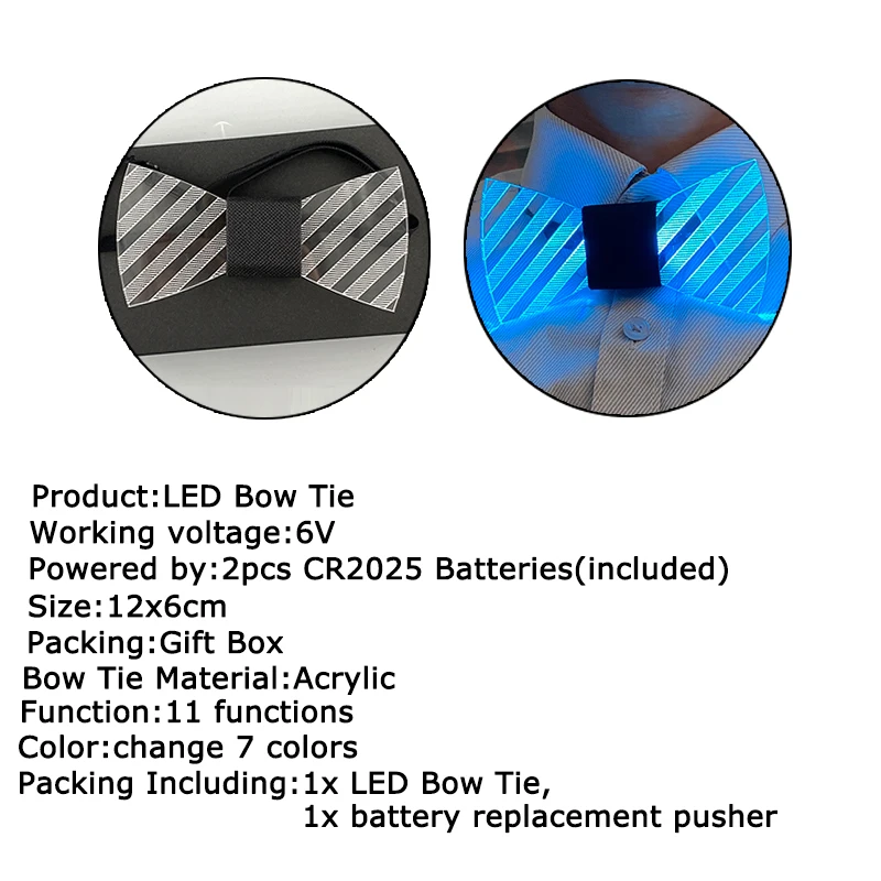 LED Acrylic Bow Tie Light up LED Men Bow Tie Luminous Bow Tie Costume Men Ties DJ Dance Glow Decoration Novelty Gift LED Cravat