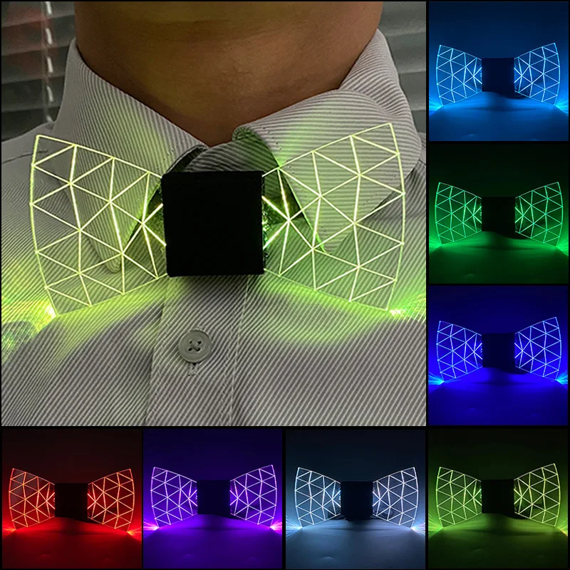LED Acrylic Bow Tie Light up LED Men Bow Tie Luminous Bow Tie Costume Men Ties DJ Dance Glow Decoration Novelty Gift LED Cravat