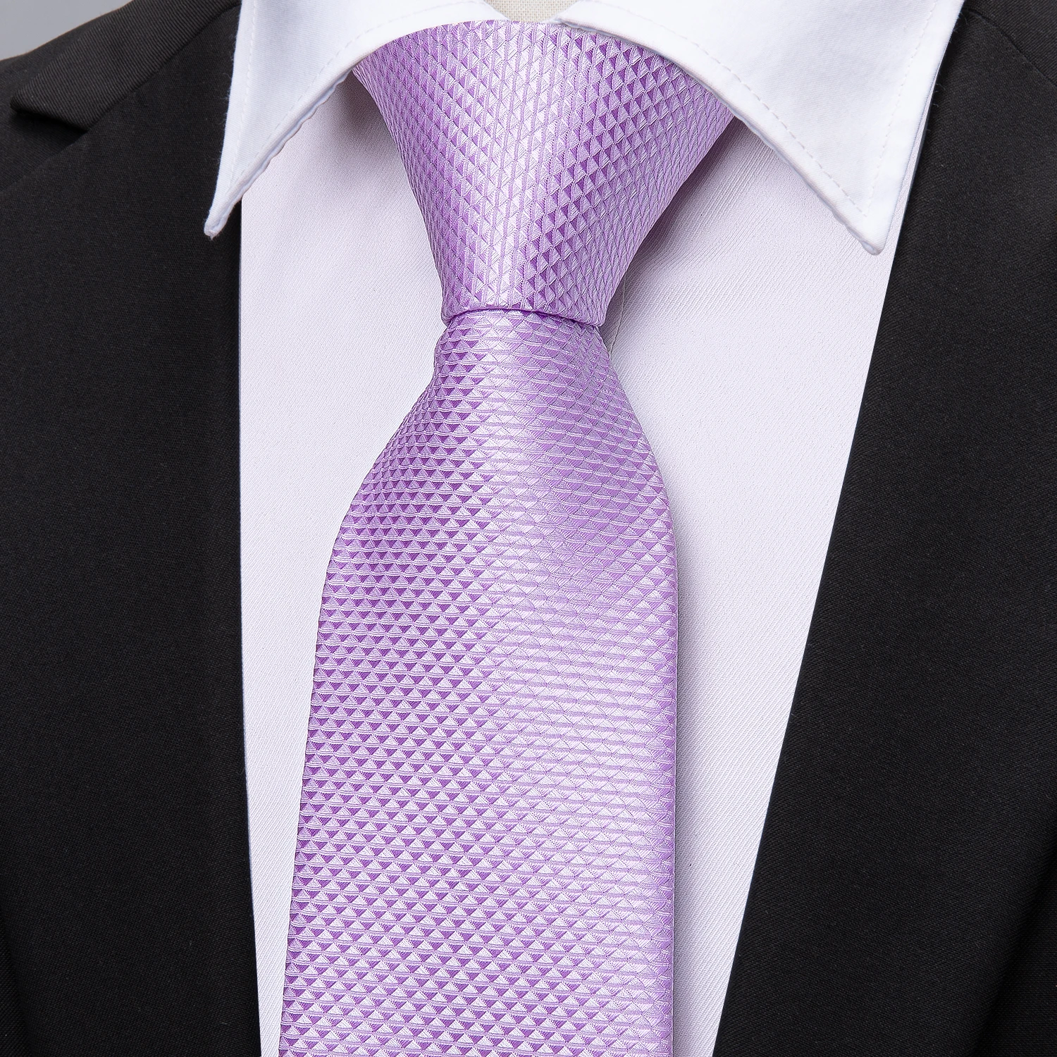 New Fashion Light Purple Ties For Men Wedding NeckTies Hanky Cufflinks Set Groom Business Lilac Lavender Gift