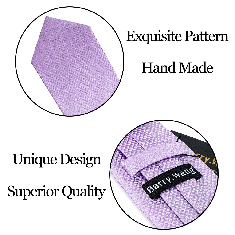 New Fashion Light Purple Ties For Men Wedding NeckTies Hanky Cufflinks Set Groom Business Lilac Lavender Gift