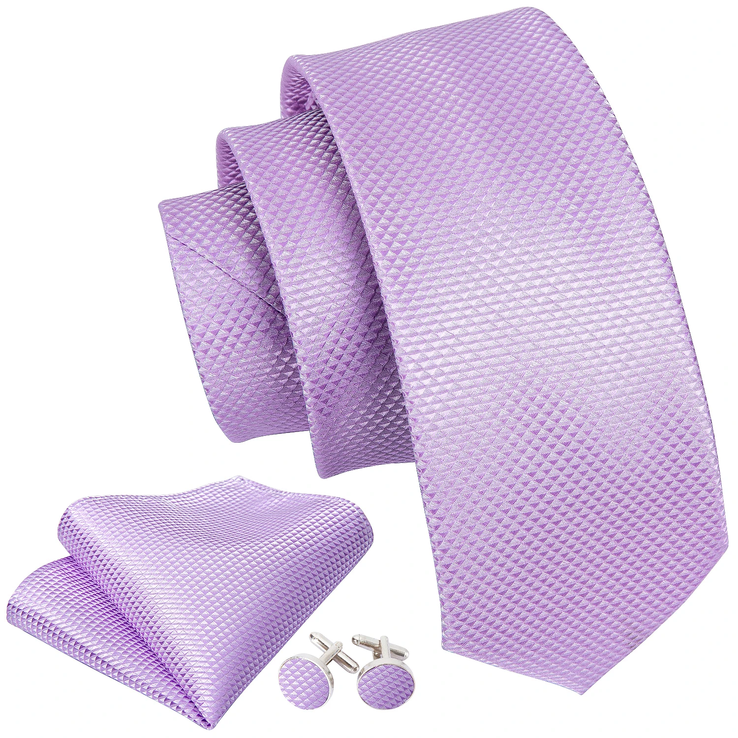 New Fashion Light Purple Ties For Men Wedding NeckTies Hanky Cufflinks Set Groom Business Lilac Lavender Gift