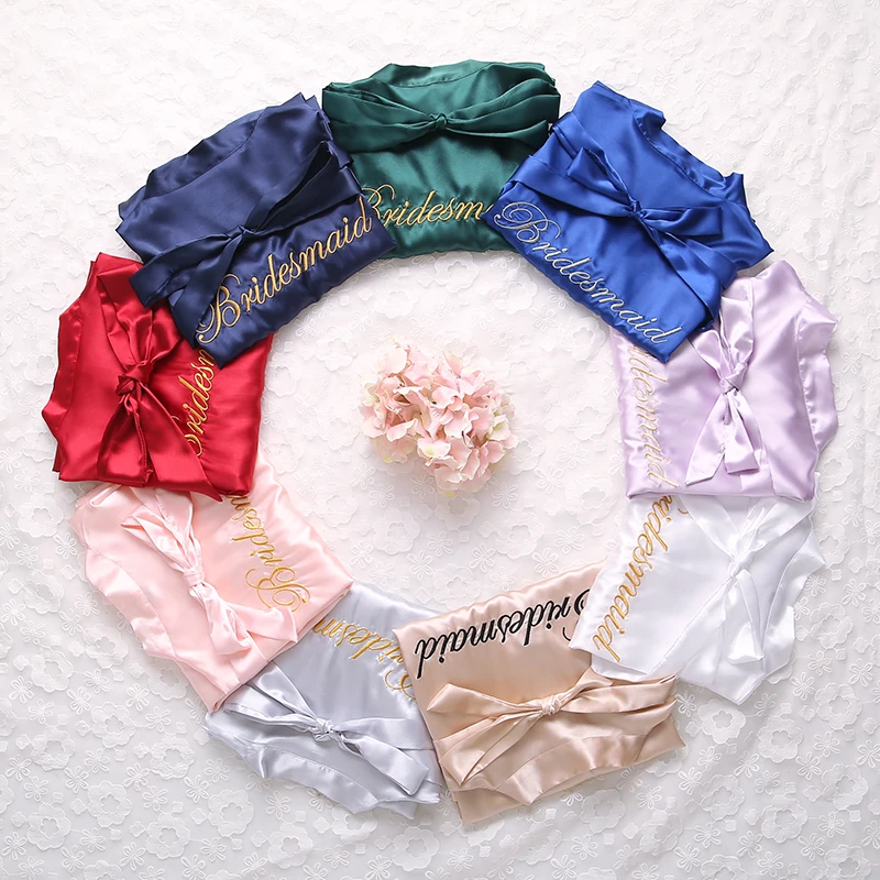 Bride Bridesmaid Wedding Robe Embroidery Kimono Bathrobe Gown Nightgown Casual Satin Short Women Sexy Nightwear Sleepwear