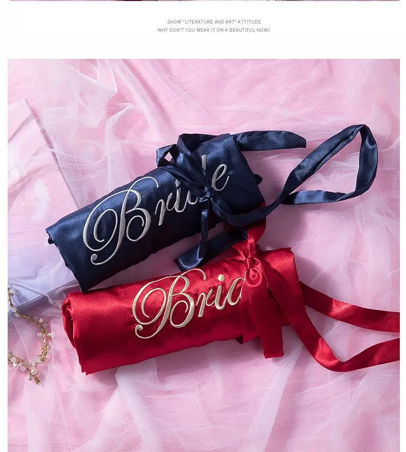 Bride Bridesmaid Wedding Robe Embroidery Kimono Bathrobe Gown Nightgown Casual Satin Short Women Sexy Nightwear Sleepwear